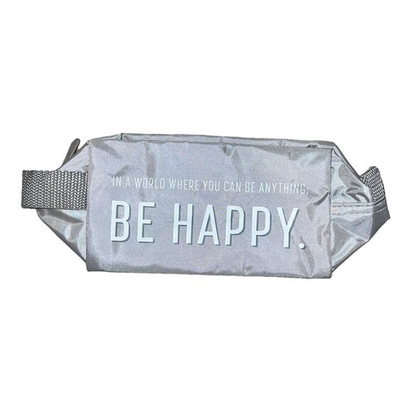 Thirty-One Let's Go Pouch Small in Be Happy Gray Polyester Travel Bag New - Picture 1 of 4